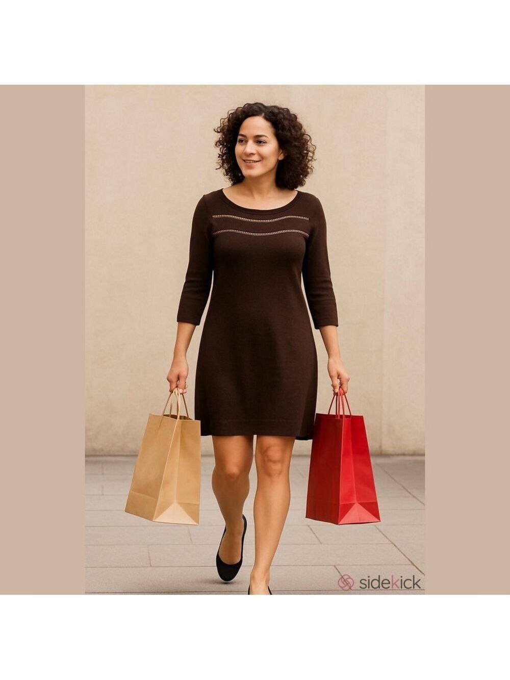 NWOT Y2K MICHAEL KORS BROWN KNIT WIDE SCOOP NECK SWEATER DRESS MINI DRESS SZ S